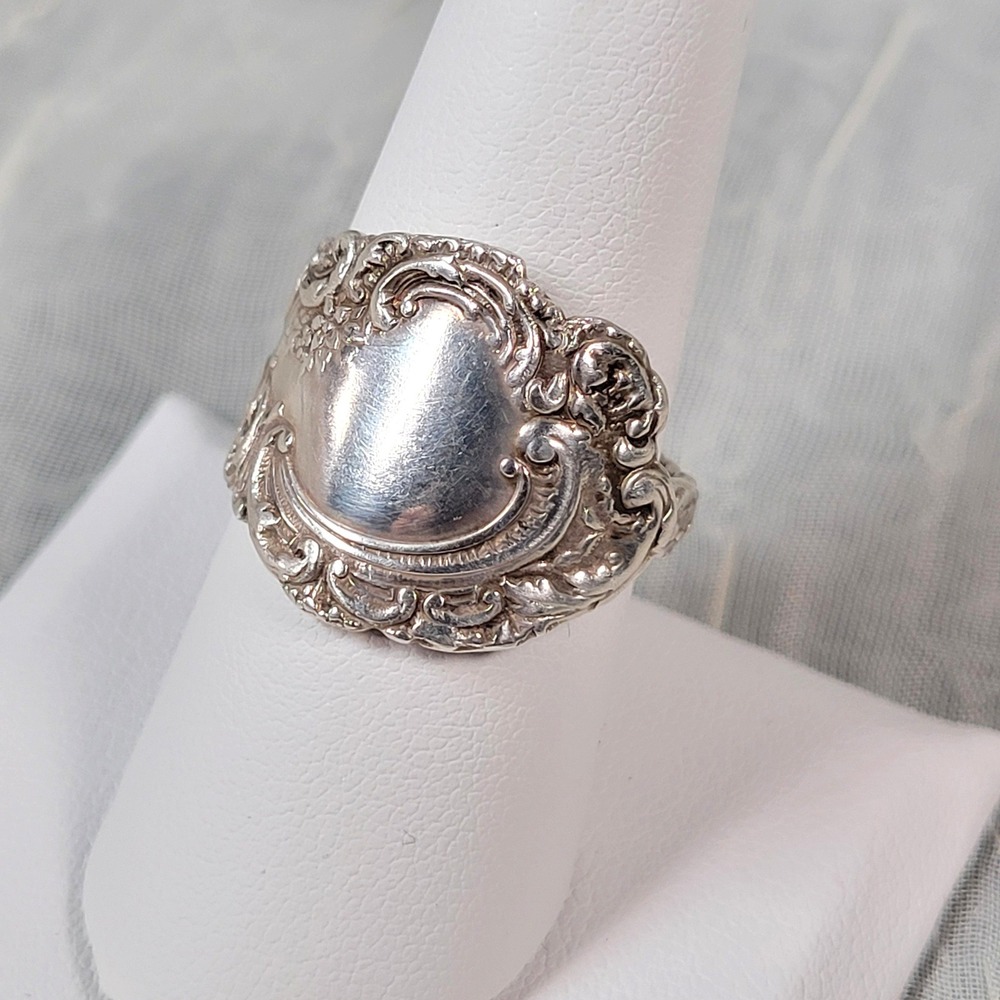 Artisan Sterling Silver Spoon Ring Ornate Floral Scroll Size 8 7g